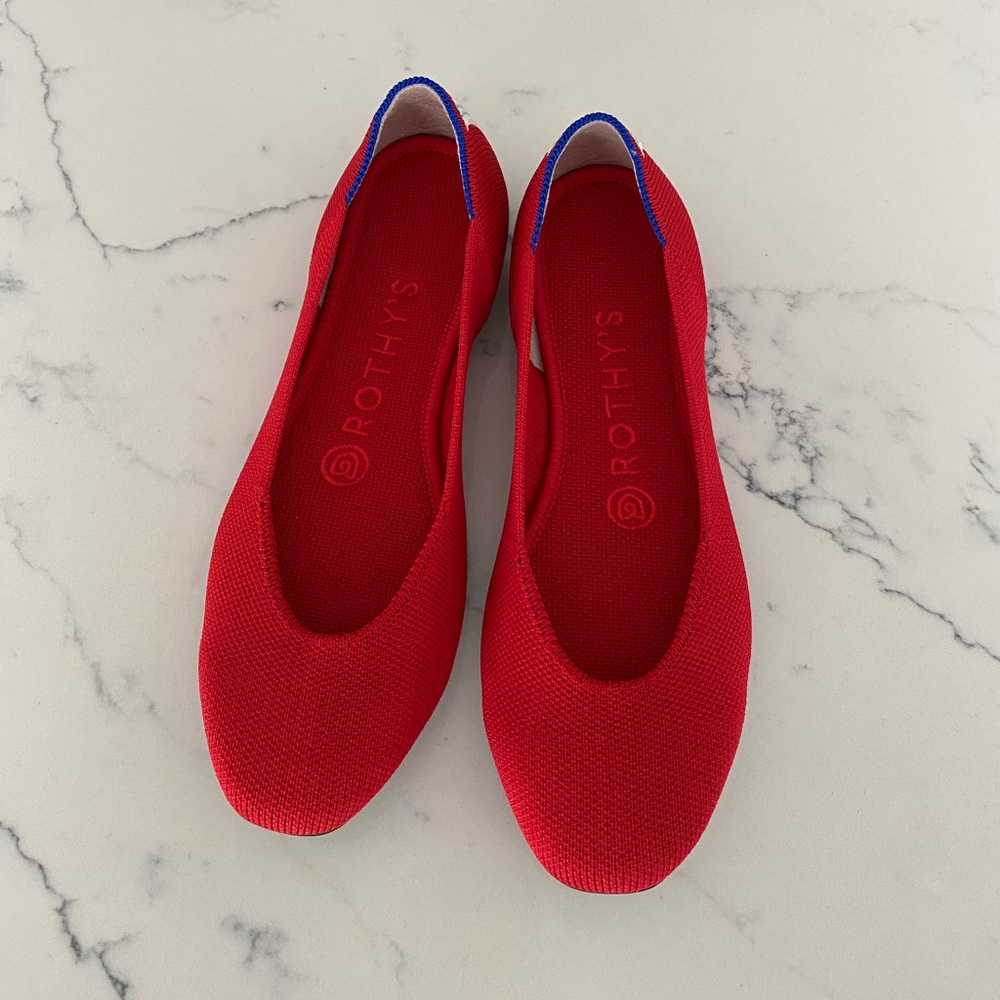 Rothy’s square-toe flats.  Cardinal red-6. Never worn
